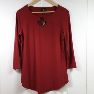 JM collection red long sleeves keyhole shirt S